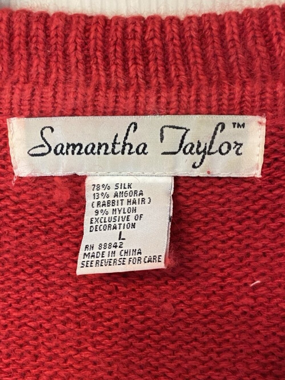 Samantha Taylor Women's L Red Embroidered Artsy Light Sweater Cardigan - Picture 5 of 6